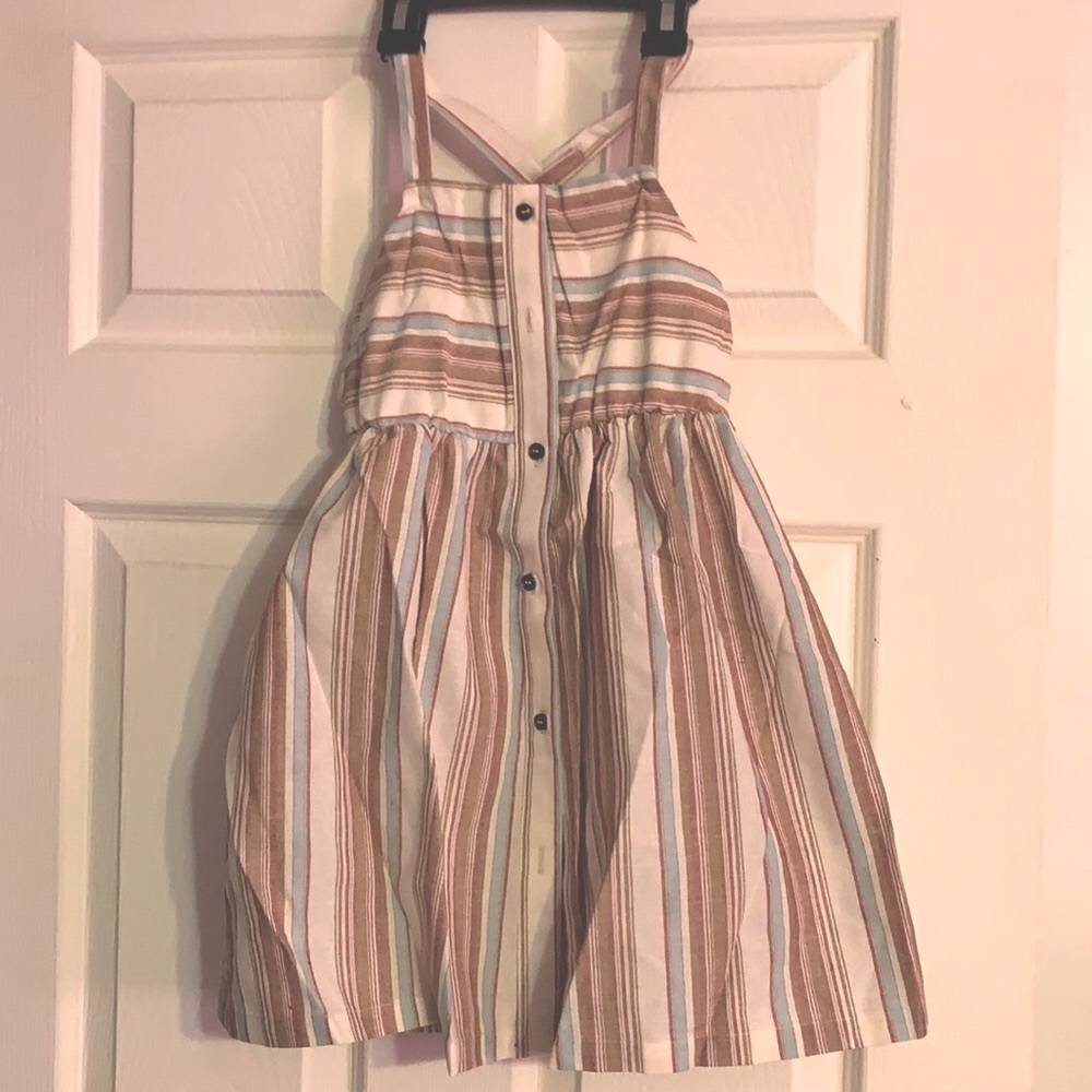Cream Multicolor Stripe Crisscross Back Button Strap Dress NEW - Picture 5 of 16
